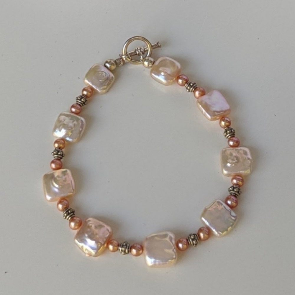 UNIQUE Peach Beaded Stick and Loop Clasp Bracelet